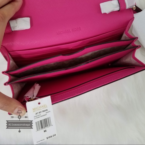 NWT Michael Kors Jet set granita pink crossbody - Picture 6 of 8